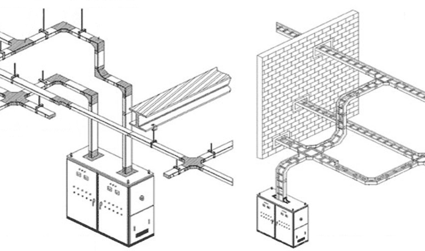 mô hình lắp đặt thang cáp mạ kẽm nhúng nóng